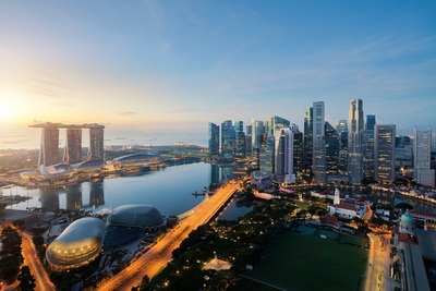 Image of Singapore central business district at dusk
