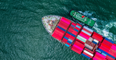 Image of cargo ship from above